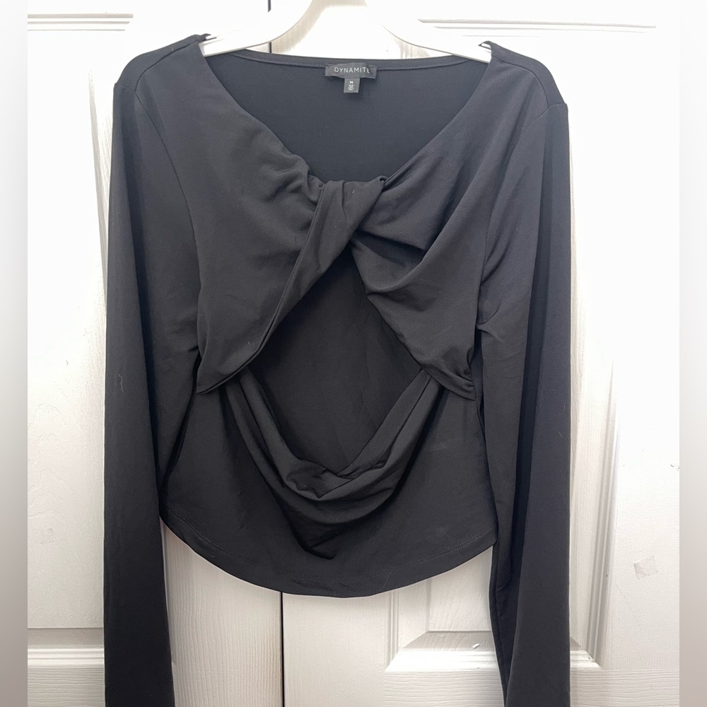 Dynamite Black Twisted Front Long Sleeve Top